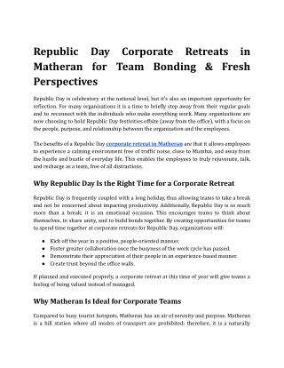 Republic Day Corporate Retreats in Matheran for Team Bonding & Fresh Perspectives