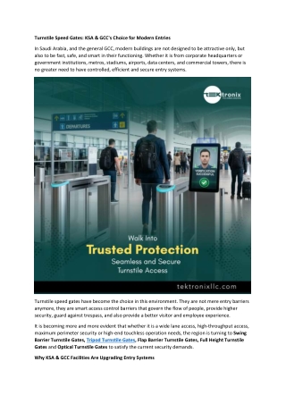 Turnstile Speed Gates - KSA & GCC's Choice for Modern Entries