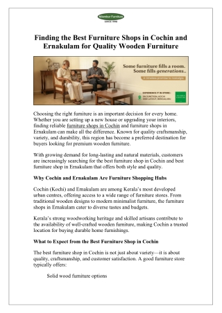 Finding the Best Furniture Shops in Cochin and Ernakulam for Quality Wooden Furniture