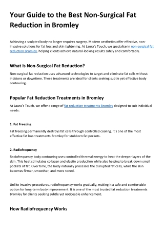 Your Guide to the Best Non-Surgical Fat Reduction in Bromley