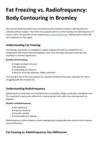 Fat Freezing vs. Radiofrequency Body Contouring in Bromley