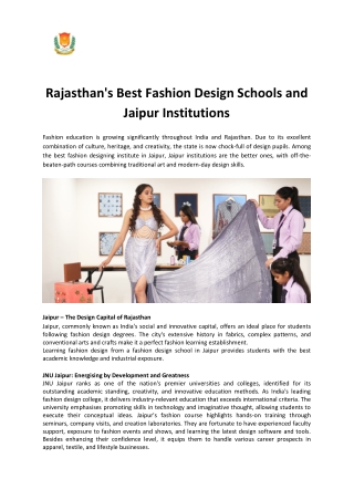 Rajasthan's Best Fashion Design Schools and Jaipur Institutions