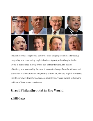 Beyond Wealth_ How the Top 10 Figures Redefine What It Means to Be a Great Philanthropist in the World