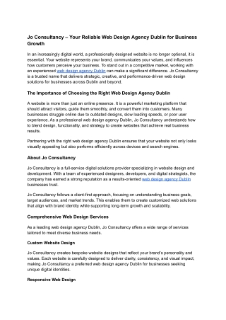 Jo Consultancy – Your Reliable Web Design Agency Dublin for Business Growth