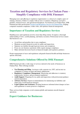 Taxation and Regulatory Services In Chakan Pune