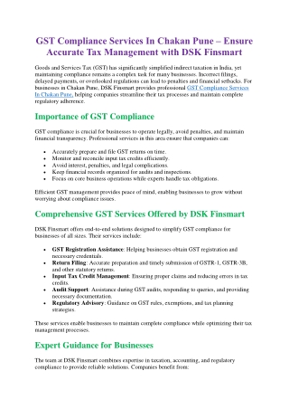 GST Compliance Services In Chakan Pune