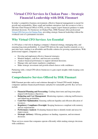 Virtual CFO Services In Chakan Pune