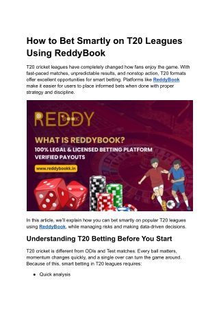 How to Bet Smartly on T20 Leagues Using ReddyBook
