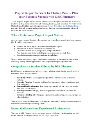Project Report Services In Chakan Pune