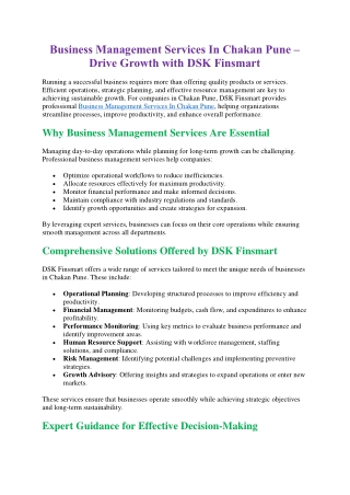 Business Management Services In Chakan Pune