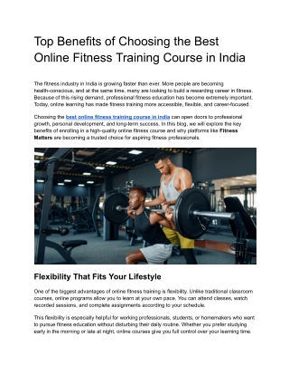 Top Benefits of Choosing the Best Online Fitness Training Course in India