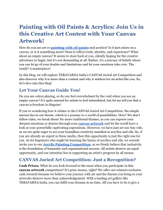 Painting with Oil Paints & Acrylics_ Join Us in this Creative Art Contest with Your Canvas Artwork!