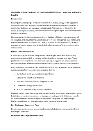 SPARK Matrix Smart Buildings IoT Platforms Q4 2025 Market Leadership and Vendor Insights