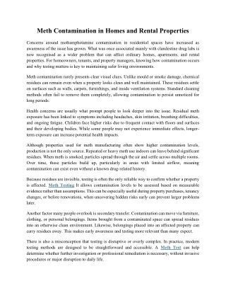 Meth Contamination in Homes and Rental Properties