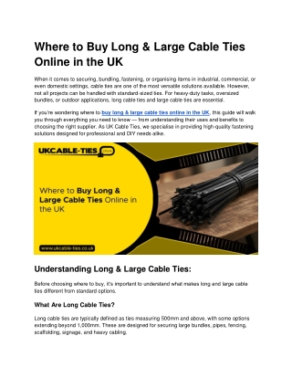 Where to Buy Long & Large Cable Ties Online in the UK  - UK Cable Ties