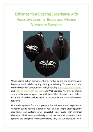 Enhance Your Boating Experience with Audio Systems for Boats and Marine Bluetooth Speakers