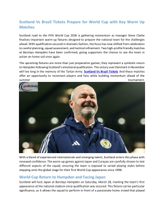 Scotland Vs Brazil Tickets Prepare for World Cup 2026 with Key Warm Up Matches