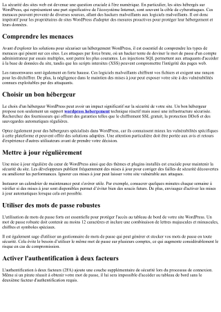 Sécuriser son hébergement wordpress contre les cybermenaces actuelles.