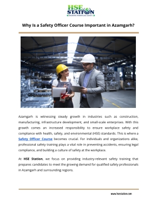 Safety officer course in Azamgarh