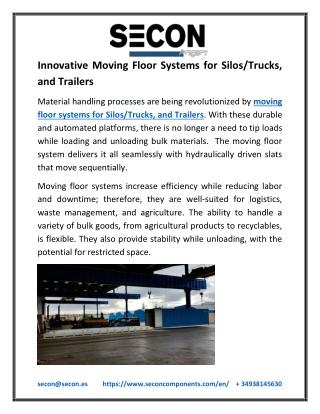 Innovative Moving Floor Systems for Silos/Trucks, and Trailers