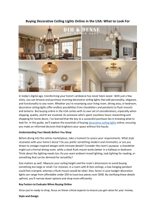Buying Decorative Ceiling Lights Online in the USA: What to Look For