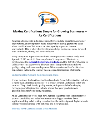 Making Certifications Simple for Growing Businesses – Jcs Certifications