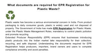 What documents are required for EPR Registration for Plastic Waste