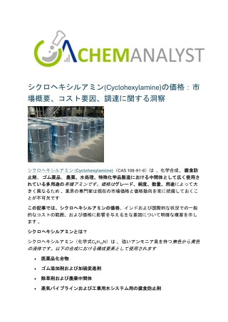 シクロヘキシルアミン(Cyclohexylamine)の価格：市場概要、コスト要因、調達に関する洞察