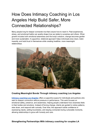 How Does Intimacy Coaching in Los Angeles Help Build Safer, More Connected Relationships_