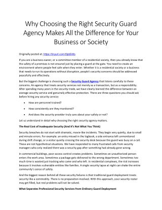 Why Choosing the Right Security Guard Agency Makes All the Difference for Your Business or Society