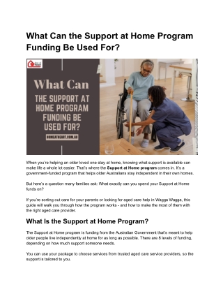 What Can the Support at Home Program Funding Be Used For