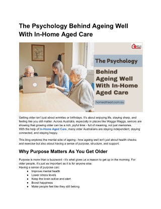 The Psychology Behind Ageing Well With In Home Aged Care