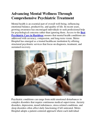 Best Psychiatric Care in Haridwar | Metro Hospital