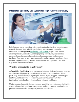Integrated Speciality Gas System for High-Purity Gas Delivery