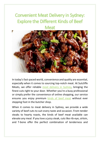 Convenient Meat Delivery in Sydney Explore the Different Kinds of Beef Meat