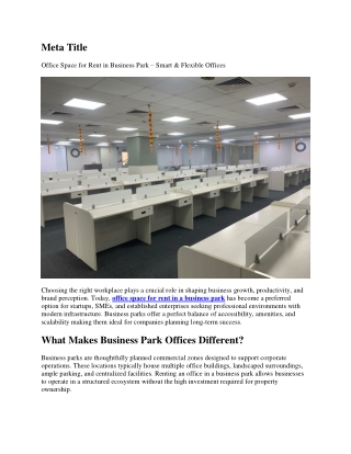 Coworking Space for Lease in Business Park – Flexible, Professional Workspaces