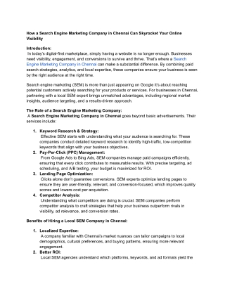 How a Search Engine Marketing Company in Chennai Can Skyrocket Your Online Visibility