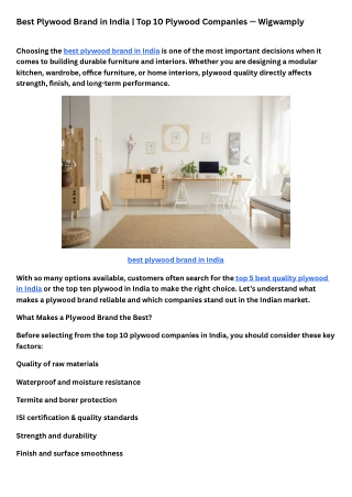 Best Plywood Brand in India | Top 10 Plywood Companies - Wigwamply