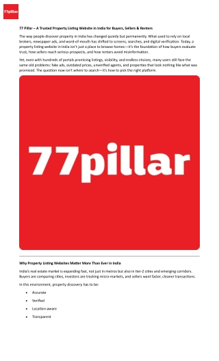 77 Pillar – Trusted Property Listing Website in India