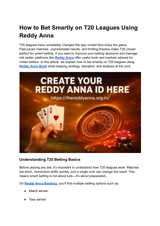 How to Bet Smartly on T20 Leagues Using Reddy Anna