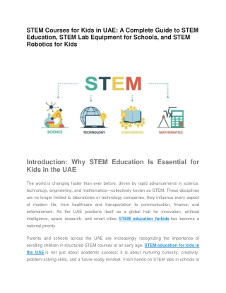 STEM Courses for Kids in UAE - A Complete Guide to STEM Education STEM Lab Equipment for Schools and STEM Robotics for K