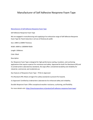 Manufacturer of Self Adhesive Neoprene Foam Tape