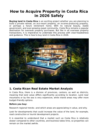 How to Acquire Property in Costa Rica in 2026 Safely