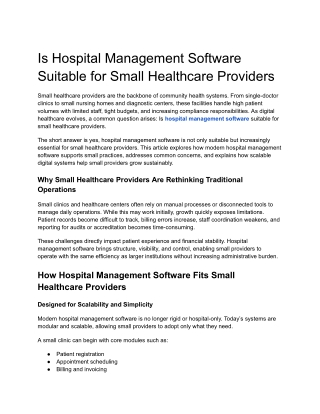 Is Hospital Management Software Suitable for Small Healthcare Providers