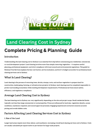 Land Clearing Cost in Sydney – Complete PDF Guide to Land Clearing Services Cos