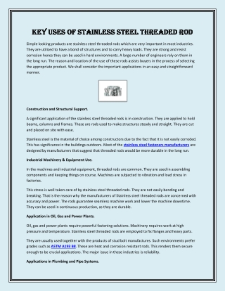 Key Uses of Stainless Steel Threaded Rod