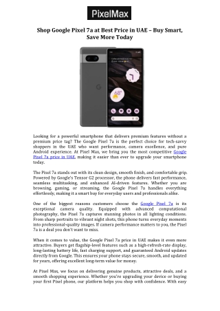 Shop Google Pixel 7a at Best Price in UAE – Buy Smart, Save More Today