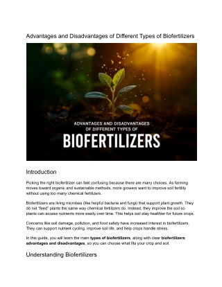 Advantages and Disadvantages of Different Types of Biofertilizers