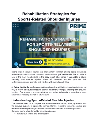 Rehabilitation Strategies for Sports-Related Shoulder Injuries