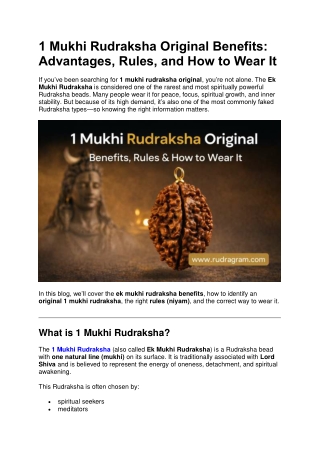1 Mukhi Rudraksha Original Benefits: Advantages, Rules, and How to Wear It